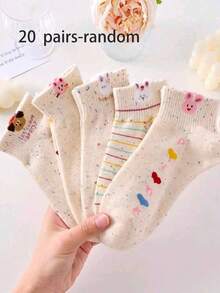 1/3/5/10/20 Pairs Women's Short Socks, Polka Dot & Striped Design, Soft & Breathable, Suitable For Sports & Daily Wear, Random Colors - Multicolor - View 21