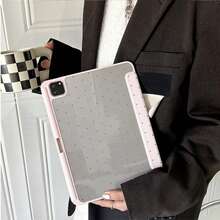 1pc Light Pink Polka Dot Angel Handwritten Tablet Protective Case, Foldable Stand, Multi-Angle Viewing, Suitable For Work And Entertainment, With Pen Slot, Compatible With IPad Pro 2024/Air M3/A16 2025, Compatible With Xiaomi, Compatible With Samsung, Compatible With Huawei MatePad - Multicolor - View 4