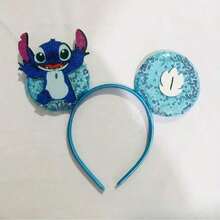 Hasbro Stitch Cartoon Party Headband, Mickey Mouse Sequin Ears Bow Hair Accessory, Amusement Park Decoration - Multi-color - View 6