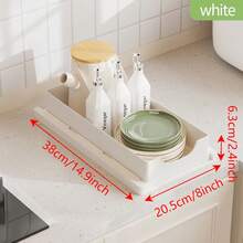 1pc Sink Organizer, Black/White, With Drawers, Suitable For Bathroom And Kitchen Cabinet Storage Baskets, Pull-Out Multi-Functional ABS Plastic Shelf, Home Organization Rack, Suitable For Small Spaces. - Multicolor - View 4