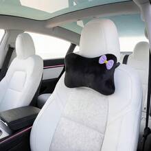 1pc Sweet Bow Car Neck Pillow Plush Headrest, Ergonomic Design, All-Season Use, Women's Car Interior Accessory - A - View 9