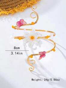 1pc Bohemian Floral Butterfly Arm Cuff Open Bangle Beach Vacation Body Accessory - White - View 2