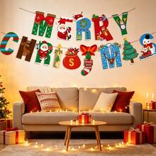 14pcs/Set Christmas Decorations, Christmas Bunting, Holiday Banner, Party Decor, Paper Cartoon Christmas Bunting - Multicolor - View 7