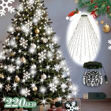 2m Christmas Tree Waterfall Lights, 200/400-LED White Fairy String Lights, USB Powered 8 Modes Curtain Lights, Indoor Christmas Tree Holiday Lighting, Holiday Home Party Decoration - White Light Waterfall Lamp - View 8