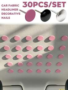 30pcs Car Roof Interior Decorative Rivets, Multi-Color Round Roof Interior Decorative Rivets, Fabric Roof Repair Fastening Rivets, Fashionable Car Interior Modification Accessories - Car Roof Sticker Round - View 1