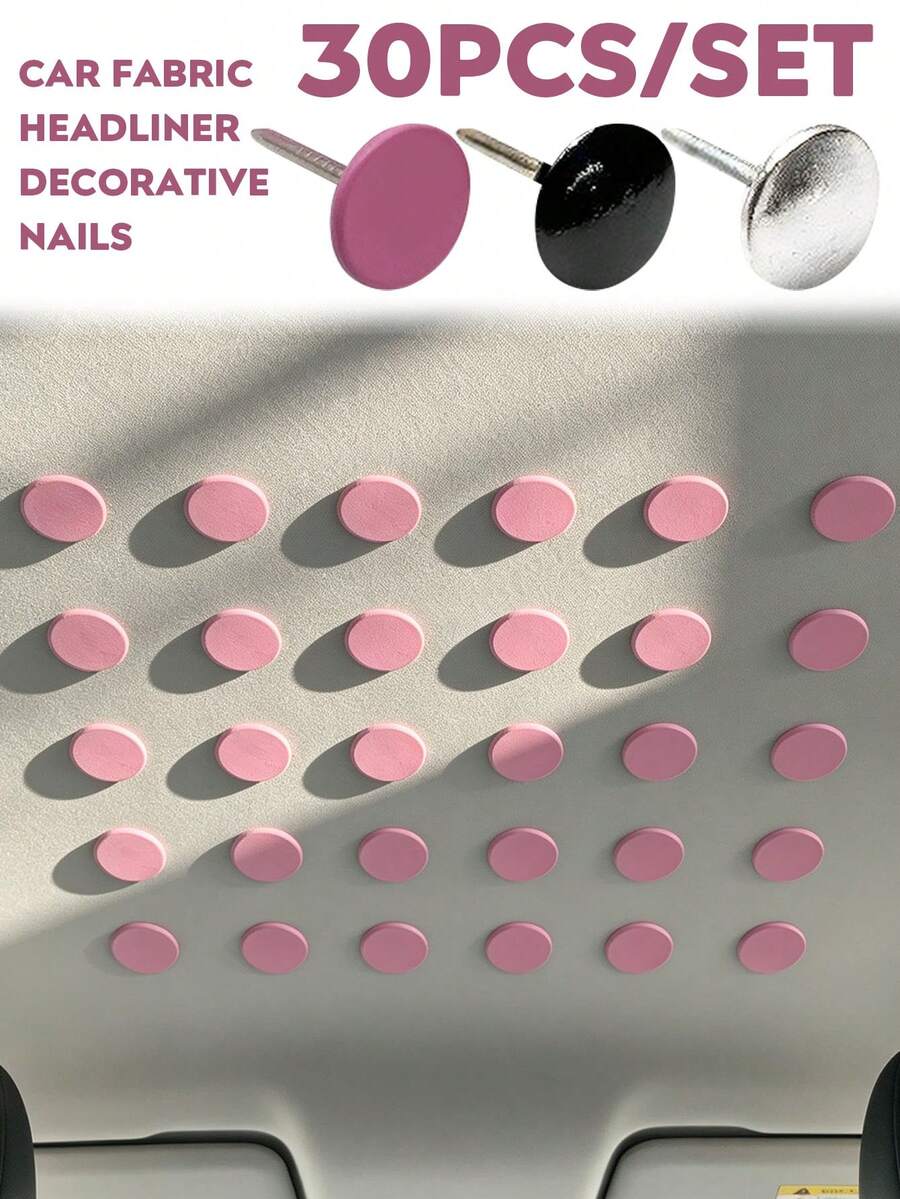 30pcs Car Roof Interior Decorative Rivets, Multi-Color Round Roof Interior Decorative Rivets, Fabric Roof Repair Fastening Rivets, Fashionable Car Interior Modification Accessories - Car Roof Sticker Round - View 1