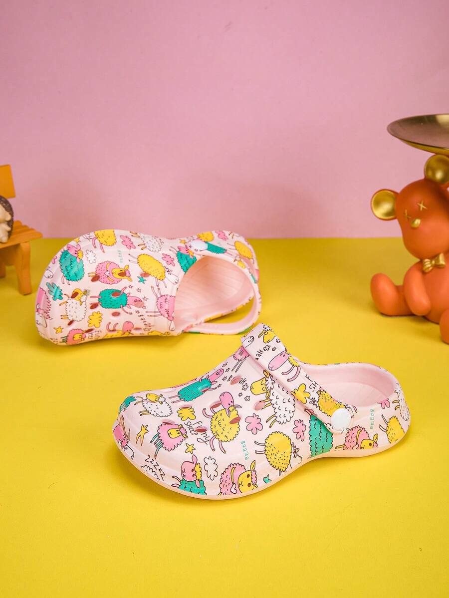 Kids All-Season Printed Slides, Non-Slip EVA Casual Fashion, Comfortable Soft Thick Sole Beach Shoes Clogs Sports Slippers - Pink - View 1