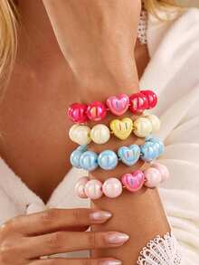 NAIZHU 1/4 buah Gelang Wanita Manik-Manik Resin Berwarna-warni Modis Gaya Kartun Lucu, Cocok untuk Pemakaian Sehari-hari, Gaya Y2K yang Menawan. - MultiWarna - View 12