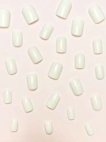 24pcs White Square Short Classic Minimalist French Style Full Coverage Press-On Fake Nails, Suitable For Parties, Dates And Back To School Daily Wear - White - View 2