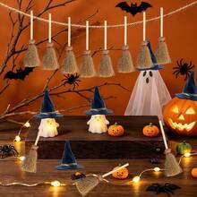 2/4/6pcs Mini Witch Hat With Mini Broom, Miniature Straw Broom With Red Rope, Plastic Witch Hat And Broom, Halloween Party Handmade Witch Decoration Accessories - Multicolor - View 2