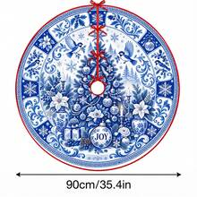 1pc Blue And White Porcelain Robin Pattern Christmas Tree Skirt, Elegant Holiday Decor, 5 Sizes, Unisex Holiday Gift, Suitable For Home And Party Christmas Home Decoration - Blue and White Robin Porcelain - View 13
