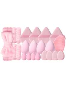 20/40Pcs Complete Cosmetic Tool Kit, 20Pcs Soft Synthetic Makeup Brushes For Face & Eye Makeup, Assorted Soft Makeup Sponges & Triangle Powder Puffs,Headbands, Cleaning Pad, Versatile Makeupfor Foundation Eyeshadow For Daily Makeup Application - Pink - View 13