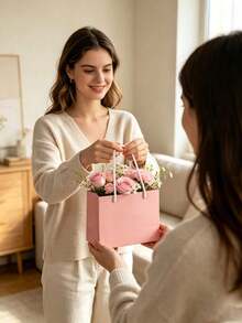 Tas Kado Kertas Pink dengan Gagang Tali Kepang Putih, Tas Kemasan Hadiah yang Dapat Digunakan Kembali untuk Ulang Tahun Pernikahan Pesta Hari Raya Pemberian Hadiah - View 4