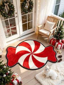 1pc Red Christmas Candy Doormat, Doormat, Small Rug, Welcome Mat, Carpet, Floor Mat, Outdoor Doormat, Kitchen Rug, Home Decor, Front Door Mat, Area Rug, Outdoor Mat, Home Decor, Area Carpet - Multicolor - View 3