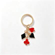 1pc Minimalist Poker Card Club & Diamond Keychain, Zinc Alloy Car Key Accessory Pendant, Daily Wear Bag Charm, Fashion Party Souvenir, Creative Holiday Gift For Friends - Black and Red Plum Square - View 6