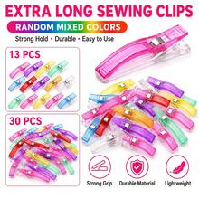 13pcs Random Color Transparent Colorful Long Sewing Clips, Strong Spring Fabric Clips, Patchwork Positioning Clips, Quilting Binding Clips, DIY Sewing Supplies - A - View 1