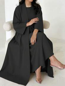 1 Set Nida Breathable Comfortable Cool Touch Sleeveless Cardigan Inner Wear With Belt Fashionable Versatile Abaya Suitable For Women's Daily Wear - Multicolor - View 4