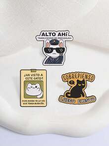 3Pcs Funny Spanish Meme Cat Enamel Brooch Set, Cartoon Lapel Pin Pack, Badge For Backpack Jacket Clothing Decor - Multicolor - View 5