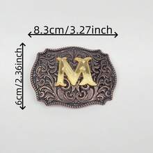 1pc Western Cowboy Style Metal Belt Buckle With Embossed Letter, Vintage Leather Belt Buckle - Bronze - View 2