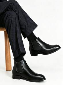 Men's Business Chelsea Boots, Black Genuine Leather High-Top Formal Boots, British Style Versatile Ankle Boots, Western Office Wear - Black - View 19