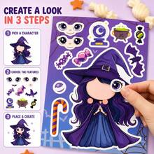 somoving Halloween Collage Cartoon Doodle Witch Pumpkin DIY Creative Funny Face Swap Stickers - Multicolor - View 5