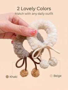 2pcs Cute Plush High Elasticity Pom Pom Hair Ties For Girls - Multicolor - View 3
