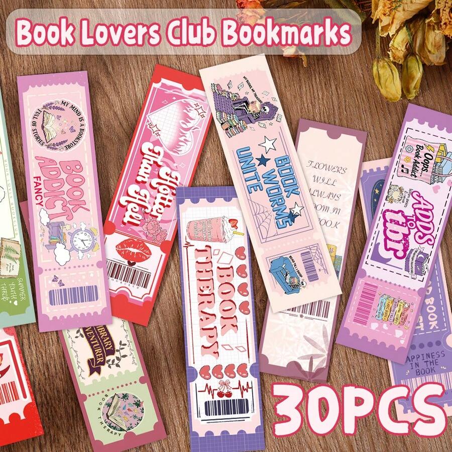 30Pcs Book Lovers Club Bookmarks, Inspirational Reading Bookmarks, Doodle Motivational Bookmark Pack, Exquisite Creative Gifts For Book Lovers - 30pcs - View 1