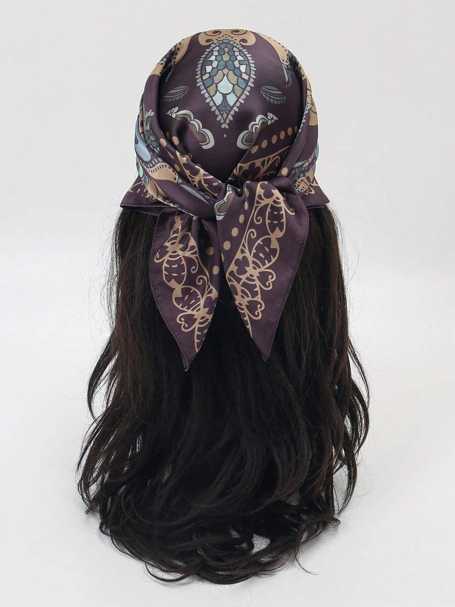 1pc Floral Print Bandana Square Scarf, Beach Travel Decorative Bag Accessory, Hair Accessory, Daily Versatile Square Scarf - Multicolor - View 1