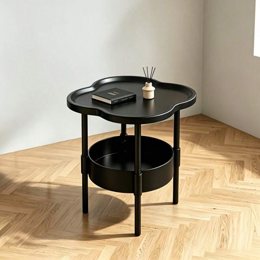 Modern Minimalist Small Coffee Table - 2-Tier With Storage Shelf, Space-Saving Sofa Side Table, Durable Plastic Assembly, Suitable For Apartment, Dorm And Small Living Room - Multicolor - View 1