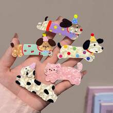 5pcs Cute Cartoon Hair Clips Set, Featuring Dog And Cat Patterns, Perfect For Girls To Fix Side Bangs With Alligator Clips. School Supplies, Hair Accessories - Multicolor - View 3