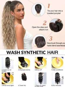 Ponytail Hair Extension, Claw Ponytail, Long Wavy Ponytail Hair Extension, Black Or Multi-Color 30 Inch Curly Clip-In Ponytail Wig, Suitable For Women, Fluffy Natural Synthetic Wig, Convenient For Daily Wear And Easy To Match, Synthetic Fiber - Multicolor - View 9