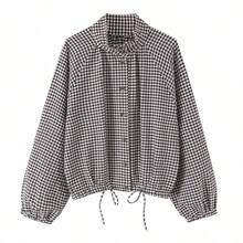 2026 Autumn Street Style Loose Fit Women's Elegant Vintage Plaid Drawstring Decor Casual Jacket - Brown - View 9