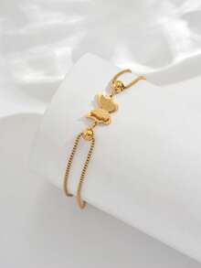 1pc Luxury Niche Butterfly Anklet Mother's Day Warm Gift Double Layer Chain Design Exquisite Small Beads Embellishment Warm Elegant Fashion Versatile Accessory - Anklet - View 6