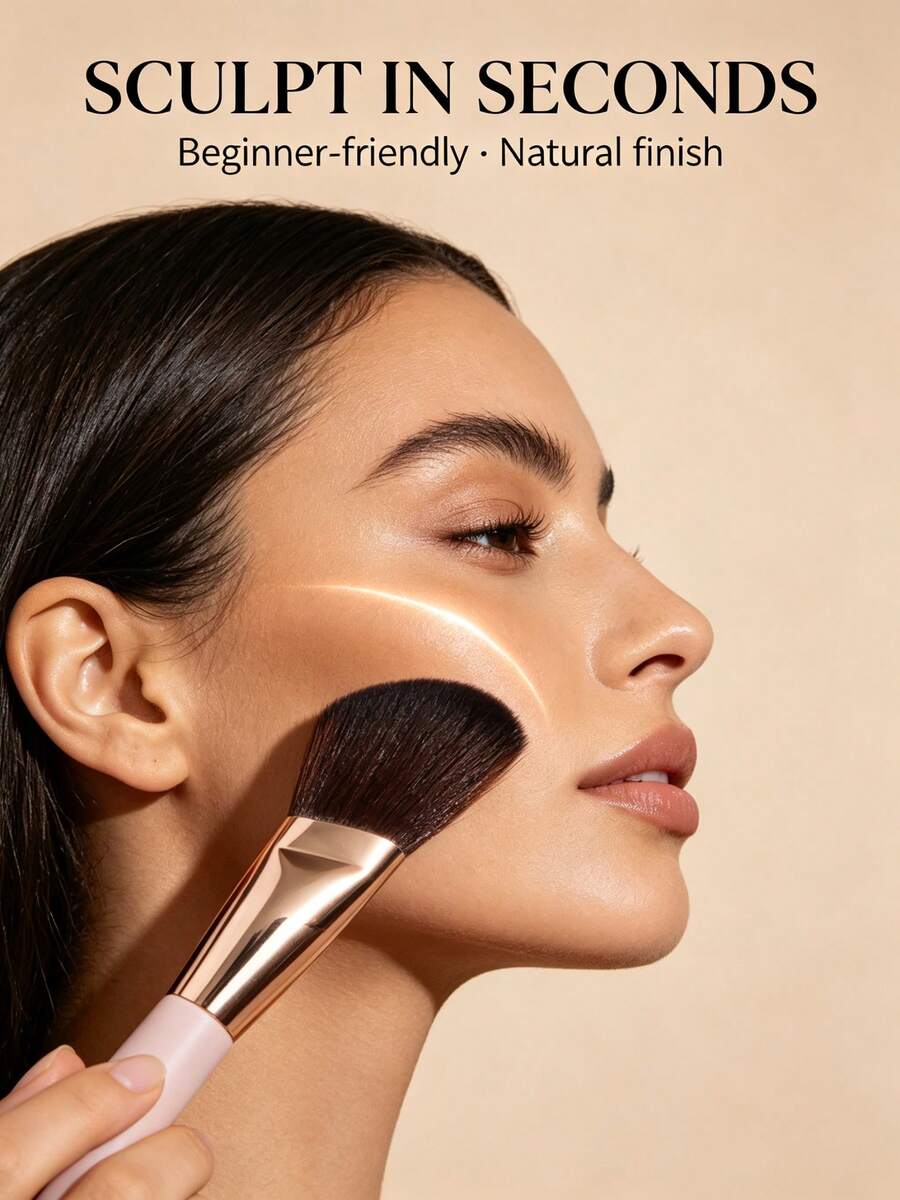 Angled Triangle Contour Makeup Brush, Face-Hugging Side Face Shading Brush, Soft Sculpting Foundation Brush For Cheekbone Jawline Nose Contouring, Beginner Friendly Portable Beauty Makeup Tool - Multicolor - View 1