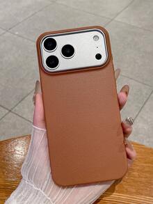 1pc 4-Color Optional Solid Color Lychee Texture Faux Leather Large Window Phone Case, Ins Premium Minimalist Business Solid Color Leather Texture, A Classic Black / B Beige White / C Premium Gray / D Caramel Brown, Faux Leather Matte Lens Raised Full Coverage Anti-Drop Soft Shell, Autumn/Winter Commute Versatile, Suitable For Personal Use And Gift; Compatible With IPhone Case & Galaxy Case, Compatible With IPhone 17 - Multicolor - View 10