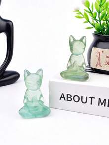 Natural Green Fluorite Meditating Cat Carving, Crystal Meditation Cat Hand-Held Piece, Cute Desktop Mineral Craft Ornament - Fluorite Cat - View 5