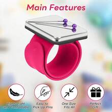 Magnetic Rose Red Wrist Pin Cushion 9.5 Inch, Includes 100pcs 1.5 Inch Colorful Ball Head Sewing Pins, Magnetic Pin Cushion Wrist Clip For Sewing - A - View 4