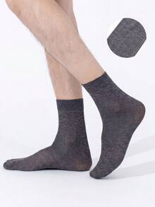 10 Pairs Random Assorted Men's Loose Breathable Thin Elastic Socks, Comfortable Skin-Friendly Mid-Calf Business Thin Silky Socks, Solid Color Breathable Sweat-Absorbent, Unisex Versatile Style, Suitable For Business And Gifting - Multicolor - View 6
