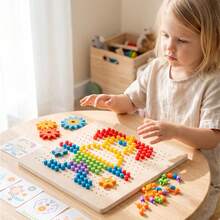 1 Set Early Education Wooden Interlocking Gear Puzzle Set, Colorful Pegs DIY Free Creation, Children's Desktop Fun Assembly Combination Toy - Multicolor - View 3