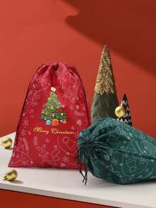 1/2pcs Christmas Drawstring Gift Bags, Red & Green Holiday Storage Pouches, Multi-Purpose Portable Packaging For Gifts And Holiday Storage, Suitable For Christmas Gifting And Party Favors - Multicolor - View 5
