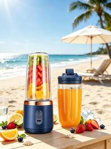 1pc Portable Wireless Blender With Stainless Steel Blades, USB Rechargeable, Personal Smoothie Maker Suitable For Travel And Home, Mini Fruit Blender For Milkshakes And Fresh Juices, Perfect Gift Idea - Multicolor - View 2