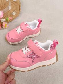 Shurei Girls' Sports Shoes, Decorated With Shiny Stars, Convenient Hook And Loop Design, Fashionable Minimalist Casual, Suitable For Daily Wear And School - Pink - View 1