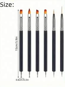 6pcs Black #7 Nail Art Brush Set, Single Nail Decoration Tools, Multi-Function Nail Art Set, Suitable For Detailed Design, Gel Nail Polish Brushes, Nail Beauty Tools - Black - View 7