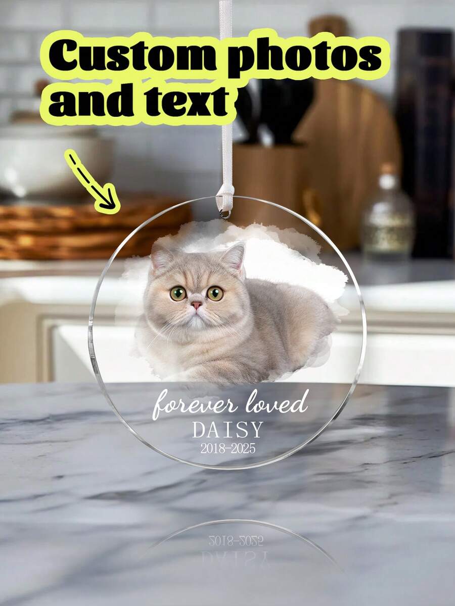 Cat Memorial Pendant, Personalized Cat Pendant, Personalized Christmas Ornament, Customized Photo Pendant, Cat Memorial Gift, Pet Memorial Gift - Multicolor - View 1