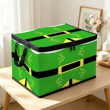 1PC Christmas Storage Box, Santa Claus Belt & Elf Belt Printed Fabric Storage Box With Zipper And Handle, Holiday Decoration Organizer Box, Suitable For Home Wardrobe Bedroom, 2 Pattern Options - Multi-color - View 9