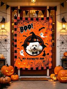 Customized Personalized Pet Photo Halloween Tapestry, Custom Pet Portrait Boo Ghost Pumpkin Wall Hanging Banner, Lightweight Halloween Background Decor, Suitable For Living Room Bedroom Dorm Party, Unique Spooky Halloween Housewarming Gift For Pet Lovers - Multicolor - View 4