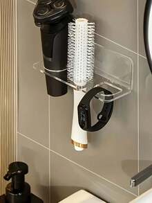 2pcs 2-Hole/3-Hole Transparent Bathroom Storage Rack, Wall-Mounted Daily Hair Dryer Holder, No-Drill Vanity Organizer, Suitable For Holding Combs And Toiletries, Applicable For Bathroom Vanity Comb And Brush Storage - Multicolor - View 3