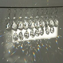 18pcs/28pcs DIY Crystal Prism Water Drop Pendant Set, Glass Bead Icicle Drip Decor With Hooks, Suitable For Dreamcatchers, Jewelry Making, Wedding Backdrop, Window Hanging Decor, Christmas Tree And Home Decoration - DIY Solar Catcher Kit - View 1