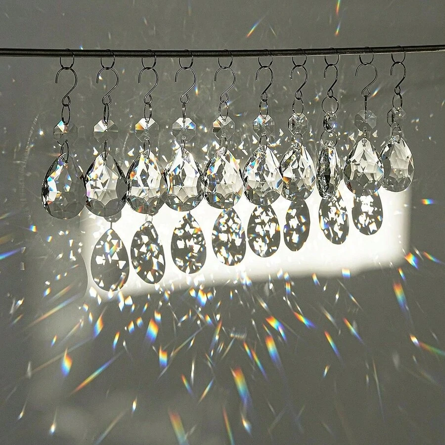 18pcs/28pcs DIY Crystal Prism Water Drop Pendant Set, Glass Bead Icicle Drip Decor With Hooks, Suitable For Dreamcatchers, Jewelry Making, Wedding Backdrop, Window Hanging Decor, Christmas Tree And Home Decoration - DIY Solar Catcher Kit - View 1