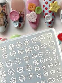 1Pc Cute Button Silicone Nail Art Mold, 3D Cartoon Cat Rabbit Apple Star Button Flower Butterfly Multi‑Pattern Nail Carving Template Reusable Clear 3D Embossed Resin Casting Template For DIY UV Gel Nail Charms Salon Home Manicure Decorations - Clear - View 5